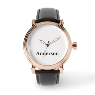 Herr Rose Guld Vintage med Svart Läderrem Armbandsur