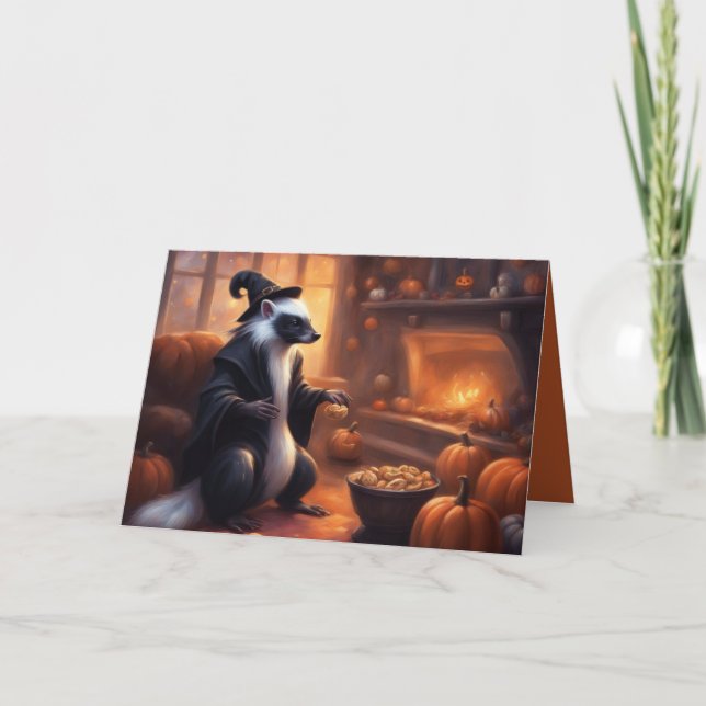 Herr Skunk förbereder sig för Halloween-hälsning Kort (Framsida)
