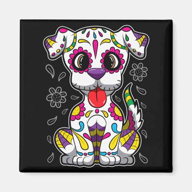 Herr Socker Skalle Valp - Día De Muertos Hund - Magnet (Framsidan)