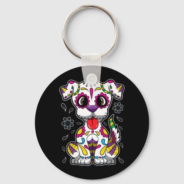 Herr Socker Skalle Valp - Día De Muertos Hund - Nyckelring (Framsida)