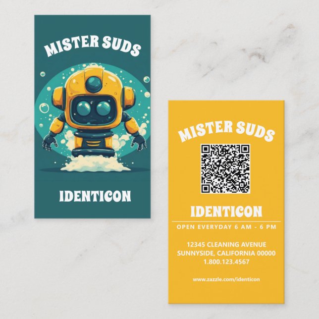 HERR SUDS TVÄTT med QR-kod Visitkort (Fram/baksida)