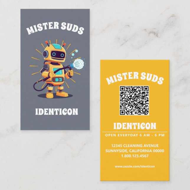 HERR SUDS TVÄTT med QR-kod Visitkort (Fram/baksida)