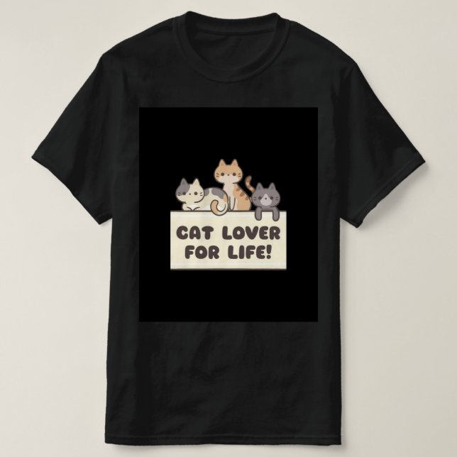 herr svart t-shirt med söt tecknad katt (Design framsida)