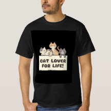 herr svart t-shirt med söt tecknad katt