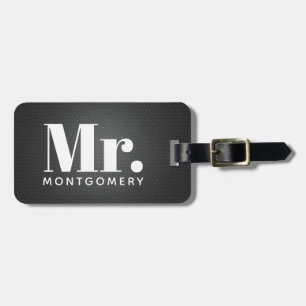 Herr svartläder skrivar Monogrammed namn Bagagebricka