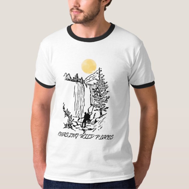 Herr T-Shirt för vandring i berg med vattenfall (Framsida)