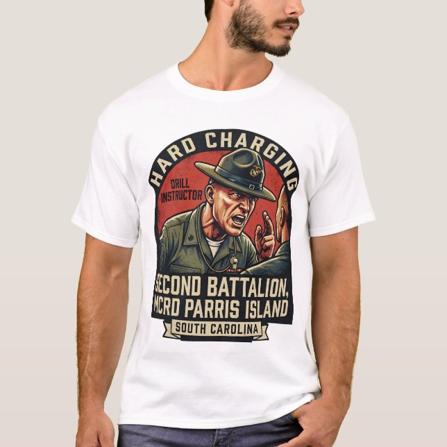 Herr USMC Hard Charging Drill Instructor Parris I T Shirt (Framsida)