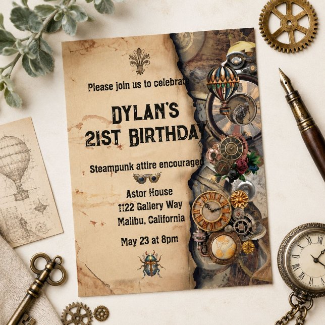 Herr Vintage Steampunk 21-årsdag Steampunk Inbjudningar (Skapare uppladdad)