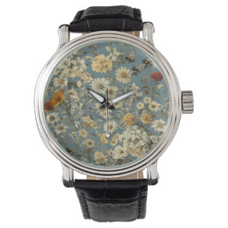 Herr vintage svart läder armbandsur