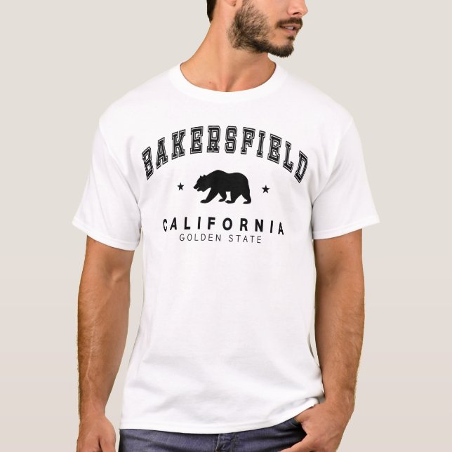 Herr Vit Bakersfield - Grizzly Bear Design T Shirt (Framsida)