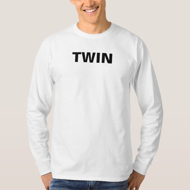 Herr Vit Twin Logo Långärmad  T Shirt (Framsida)