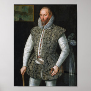 Herr Walter Raleigh Porträtt - William Segar Poster