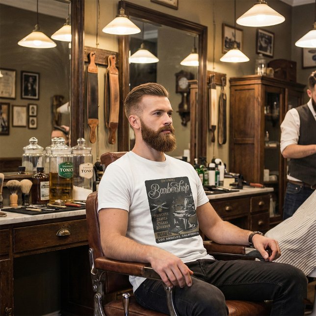 Herrar Barbershop Retro Haircut Shaves T Shirt (Skapare uppladdad)