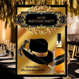 Herrar Hatt Käpp Whiskey Guld Svart Födelsedag Inbjudningar