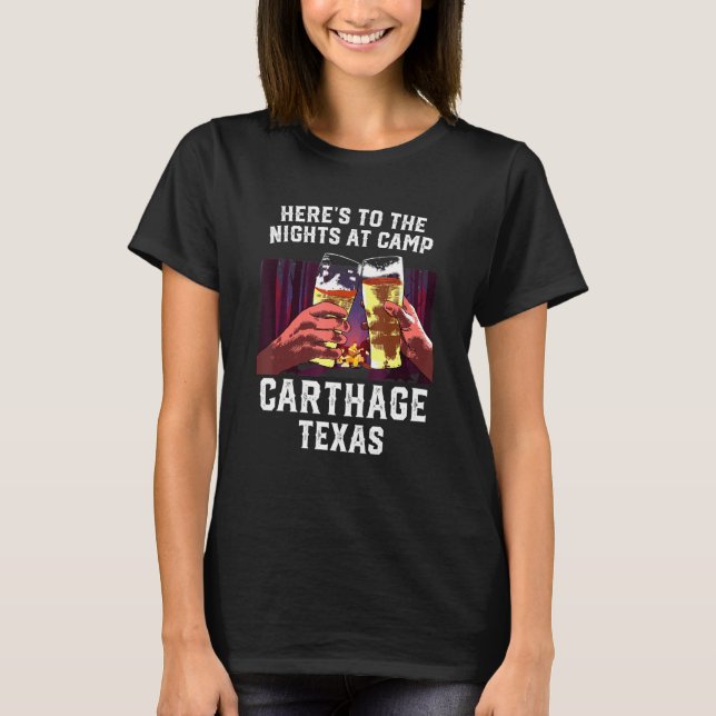 Herrar till natten på Camp Carthage Camping Texas T Shirt (Framsida)