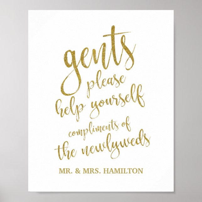 Herrar Toalettkorg Glitter 8x10 Bröllopsskylt Poster (Framsidan)