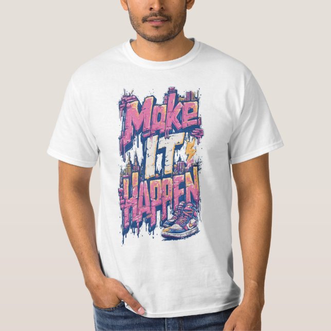 Herrarnas Make It Happen Inspirerande Atletisk Gra T Shirt (Framsida)
