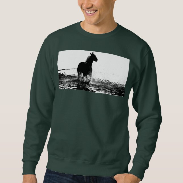 Herrdjup skoggrön sweatshirt löpande häst (Framsida)