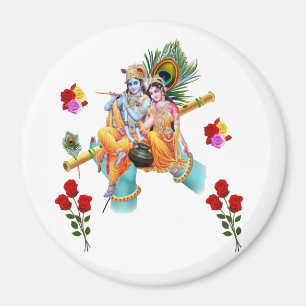 Herre krishna sittande med radha med flute magnet