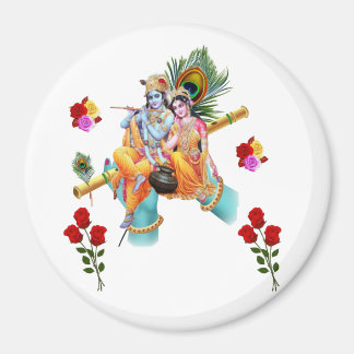 Herre krishna sittande med radha med flute magnet
