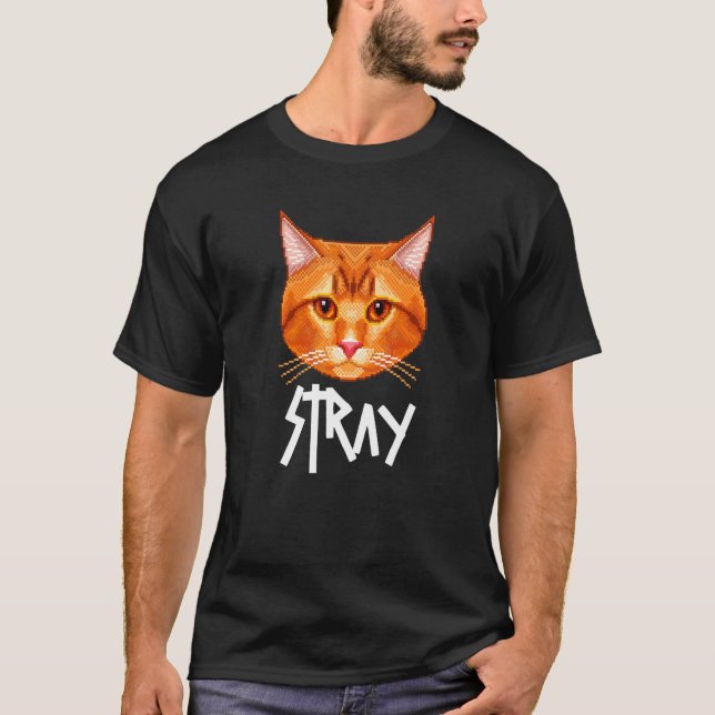 Herrelös katt Pixelerad T Shirt (Framsida)