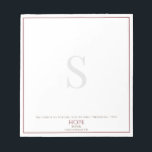 Herren är min del av Deep Red Monogram Scripture Anteckningsblock<br><div class="desc">Detta bibelversa anteckningsblock är säkert en inspiration. Den här designen har en skarp vit bakgrund med djup röd gräns och klassisk typografi som innehåller ett monogram för elegant. Vilket underbart sätt att påminna sig själv om hoppet att endast Kristus kan ge.</div>