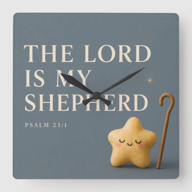Herren är min herde | Psalm 23:1 | Blå Grå Fyrkantig Klocka (Framsida)