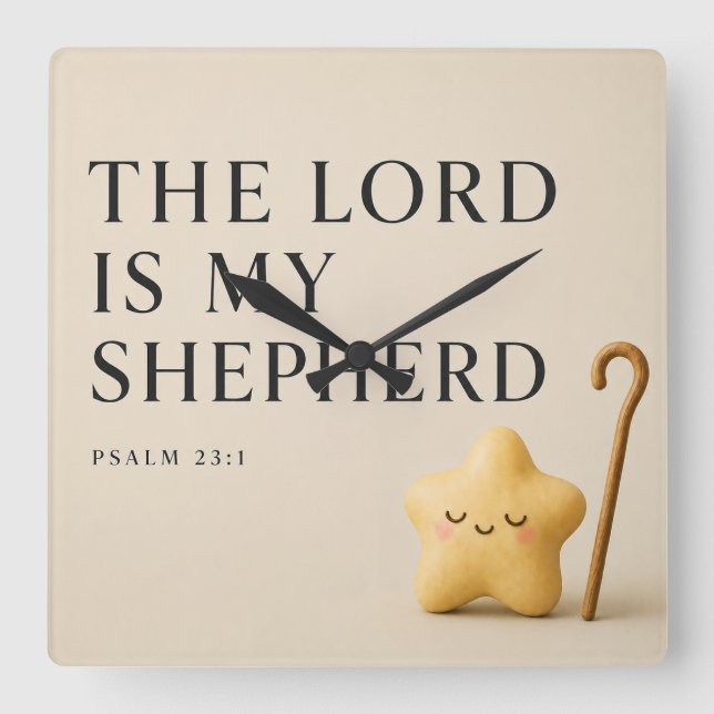 Herren är min herde | Psalm 23:1 | Cream Fyrkantig Klocka (Framsida)