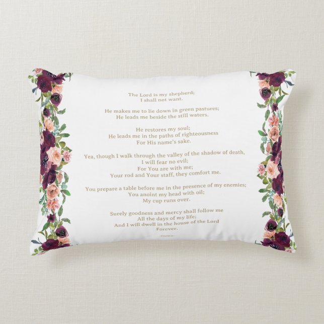 Herren är min herde Psalm 23 Burgunder Blommig Prydnadskudde (Framsidan)