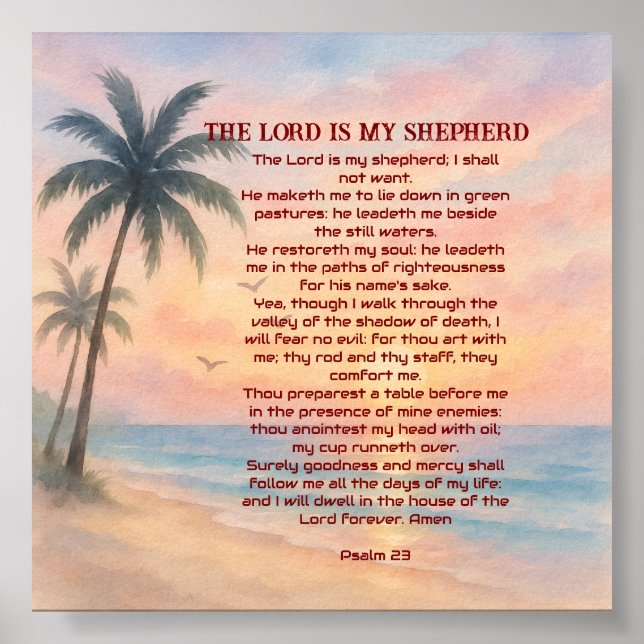 Herren är min herde Psalm 23 Sunset Beach  Poster (Framsidan)