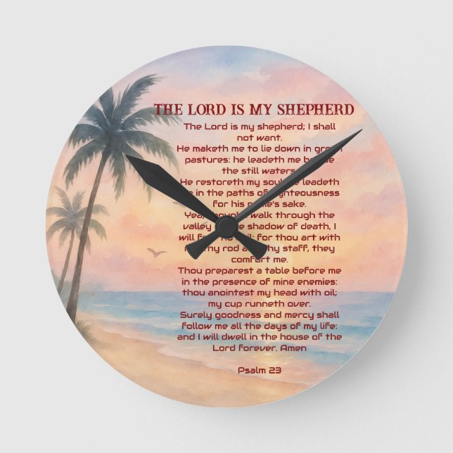 Herren Är Min Herde Psalm 23 Sunset Beach  Rund Klocka (Framsida)