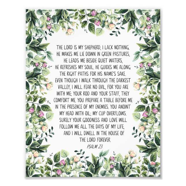 Herren är min Shepherd, Psalm 23, Bible Verse Fototryck (Framsidan)