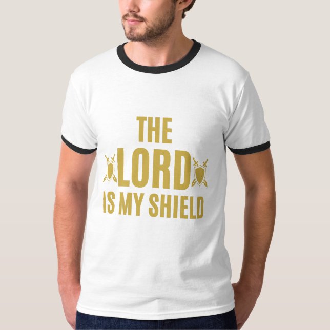 Herren är min Shield Quote Manar Ringer T Shirt (Framsida)