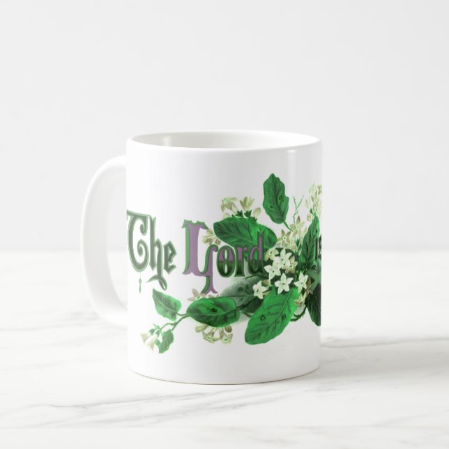"Herren är Uppstånden" Vintage Påskkonst grön Kaffemugg (Framsida vänster)