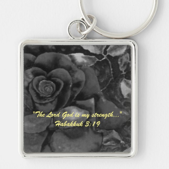 "Herren Gud är min styrka.." Bibelsanningar Nyckel Fyrkantig Silverfärgad Nyckelring (Framsidan)