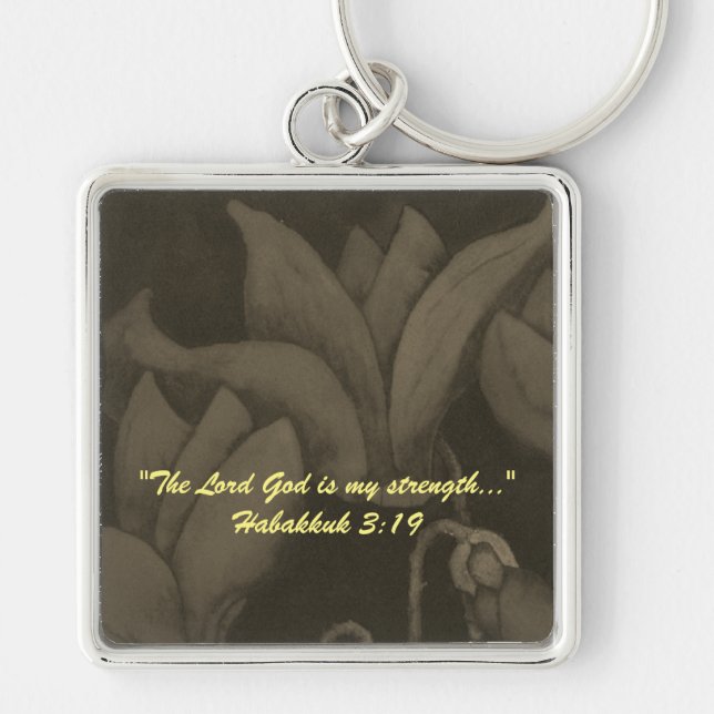 "Herren Gud är min styrka.." Bibelsanningar Nyckel Fyrkantig Silverfärgad Nyckelring (Framsidan)
