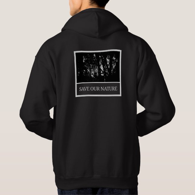 Herren Hoodie Schwarz – „Save Our Nature“ (Baksida)