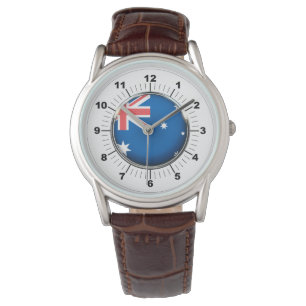 Herrens Australien Flagga Brun Läderrem Ur Armbandsur
