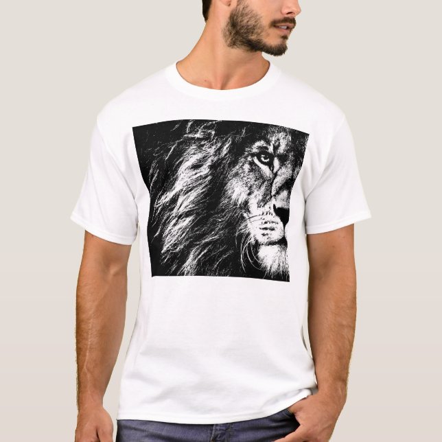 Herrens Basic Vita T-Shirt Modern Elegant Lejon An (Framsida)