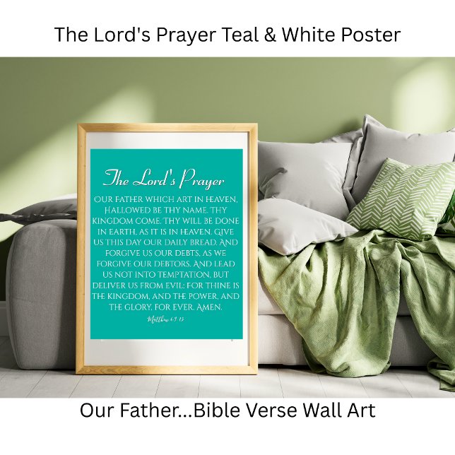 Herrens bön Teal & Vit Poster (The Lord's Prayer Teal & White Poster)