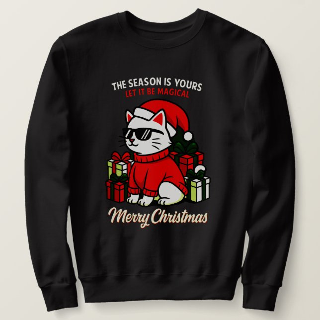 Herrens Cool Cat julrolig & avslappnad högtid Lång Ärmad Tröja (Design framsida)