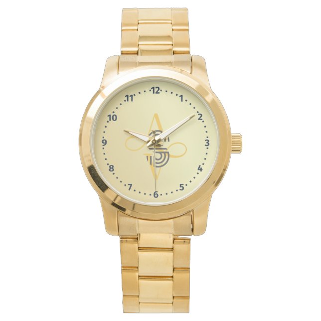 Herrens Elegant Guld Överdimensionerad Armbandsur  (Framsida)