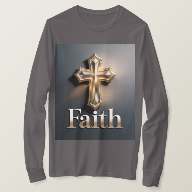 Herrens Faith Cross Grå T-Shirt (Design framsida)