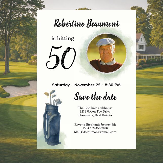 Herrens golf tema foto för 50-årsdag Save the Date Inbjudningar (Skapare uppladdad)