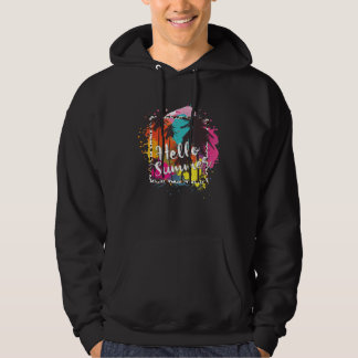 Herrens Hello Summer Roligt citat Solsken Färgglad Hoodie