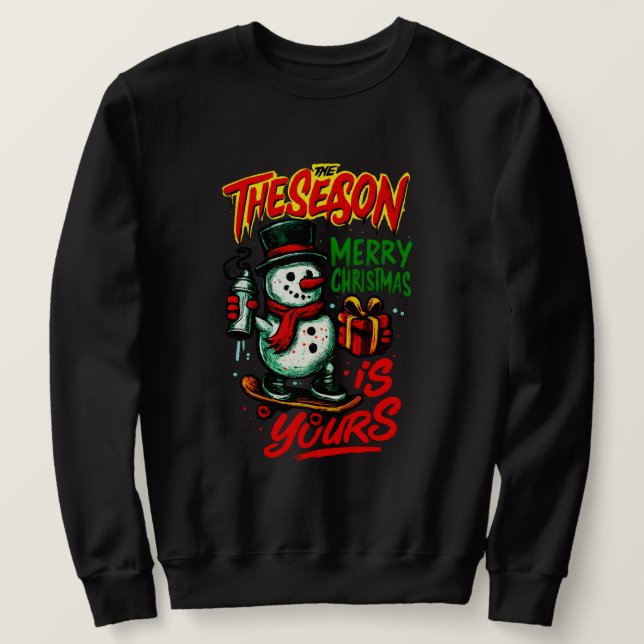 Herrens klassiska julfirande snöman lång ärmad tröja (Design framsida)