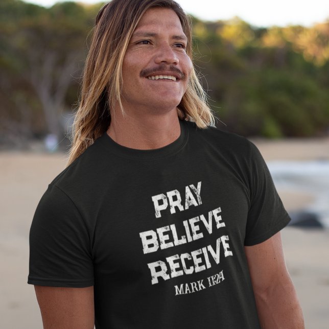 Herrens kristna t-shirt för män "Be, Tro, Ta emot" (Skapare uppladdad)