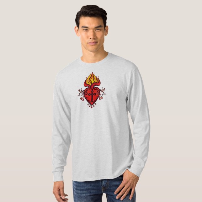 Herrens långärmade Sacred Heart T-shirt (Hel framsida)