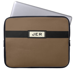 Herrens moderna monogram initialer Brun Svart Cool Laptop Fodral