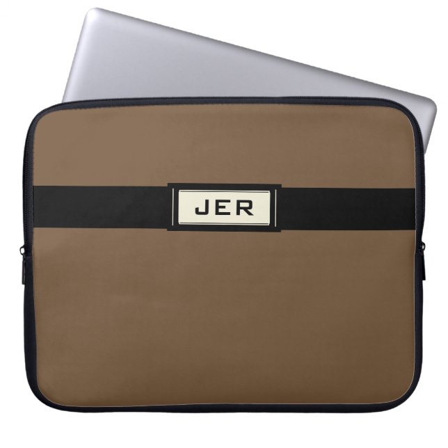 Herrens moderna monogram initialer Brun Svart Cool Laptop Fodral (Framsidan)
